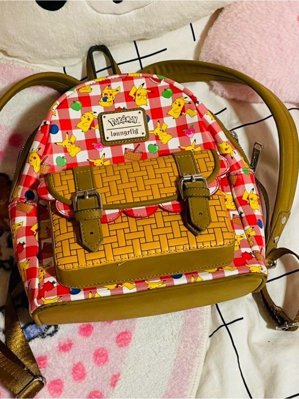 Loungefly Pikachu Red Check Mini Backpack